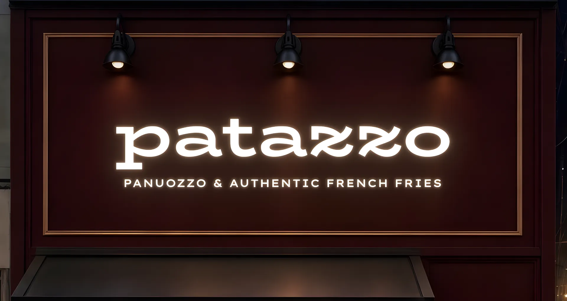 The PATAZZO counter in Chaweng at night, with its illuminated sign